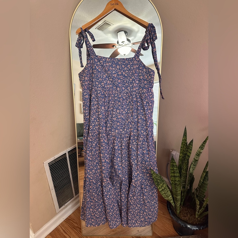Madewell Ruched Tie Front Maxi Sundress in Blue